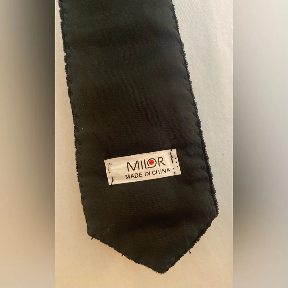 Milor Boys Black Velvet Neck Tie with Holiday Sequin Bear & Holly Detail